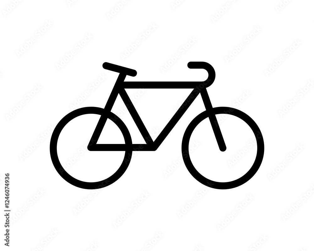 Simple, bold line art bicycle icon. Perfect for websites, apps, or infographics related to cycling, travel, or transportation.  Clean design, easily scalable for various uses.