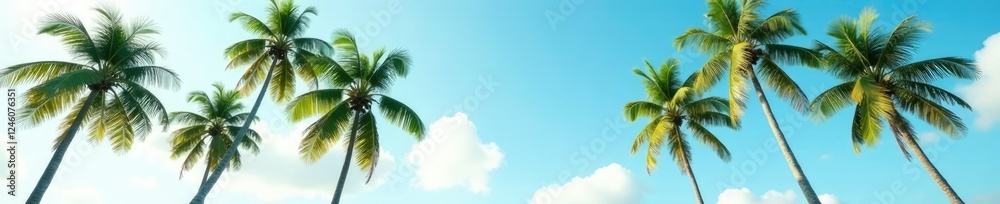 Obraz premium Tallest palm trees swaying gently in the breeze on a serene sky background, clouds, nature, idyllic