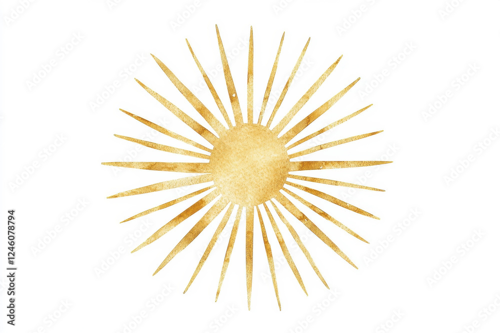 Obraz premium A vibrant golden sun with sharp rays, perfect for artistic and design inspirations. isolated on white background.