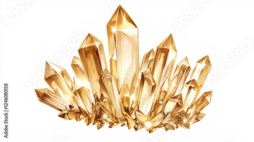 Stunning golden crystal cluster, showcasing natural beauty and elegance. isolated on white background.