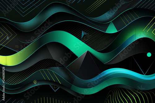 A futuristic abstract background featuring shades of black, dark blue, green, teal, cyan, and petrol jade, blending seamlessly in a dynamic color gradient photo