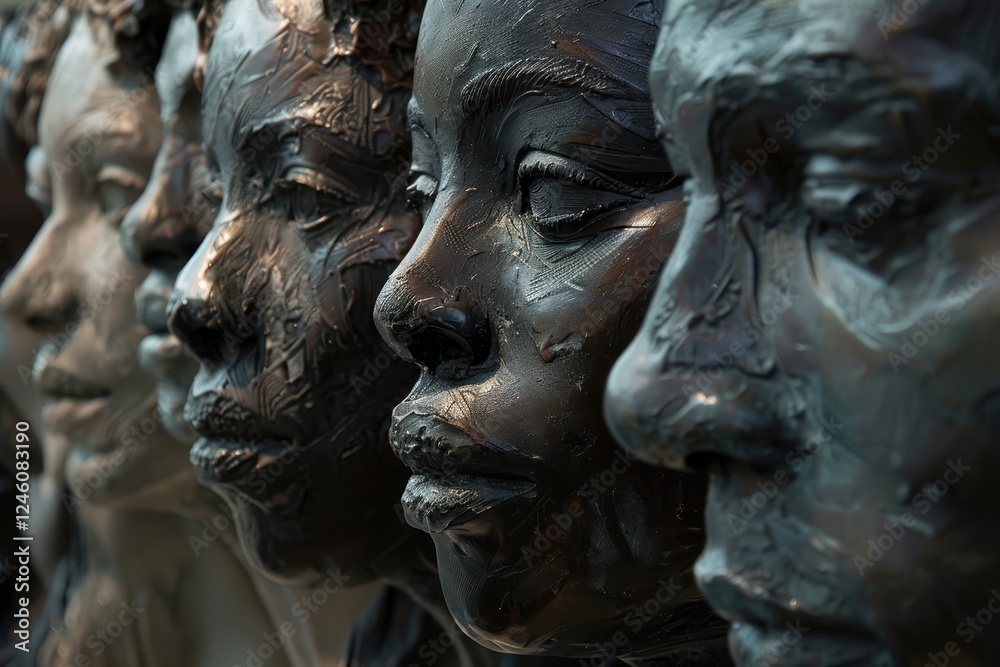 Collection of marble sculptures showcasing diverse human expressions in an art gallery Collection of marble sculptures showcasing diverse human expressions in an art gallery