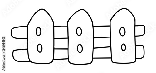 Springtime outline illustration, simple wooden fence with three panels and rounded tops, ideal for illustrations