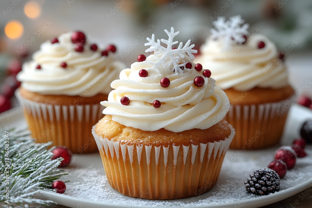 Festive Holiday Cupcakes with Snowflake Toppers for Christmas Celebrations