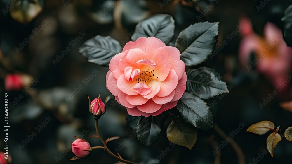 A close-up of a blooming pink rose flower with delicate petals, offering room for a love message or branding. A close-up of a blooming pink rose flower with delicate petals, offering room for a love message or branding.