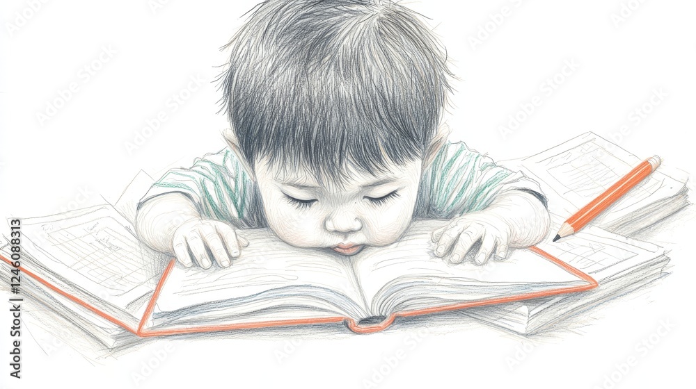 Curious boy immersed in a book, journey into the world of reading and imagination Curious boy immersed in a book, journey into the world of reading and imagination