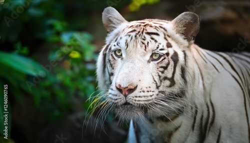 Striking White Tiger Captured in Its Natural Habitat at Singapore Zoo, Showcasing Majestic Grace and Power