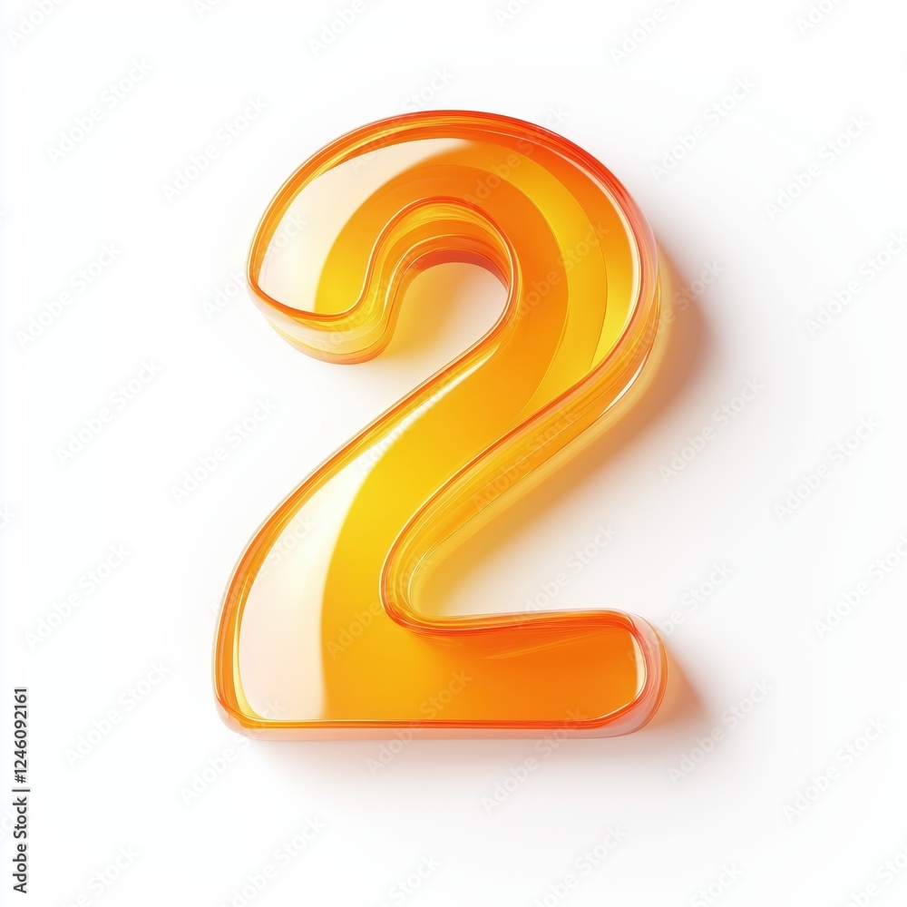 Glossy orange 3D number 2 icon on a clean white background, casting a soft shadow. Glossy orange 3D number 2 icon on a clean white background, casting a soft shadow.