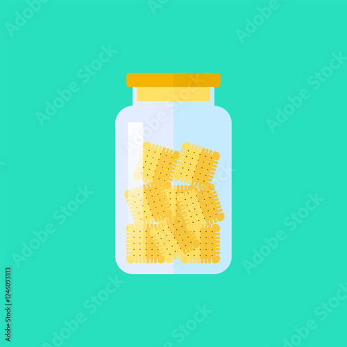 Flat vector illustration of jar with cookies or pasta. Food illustration