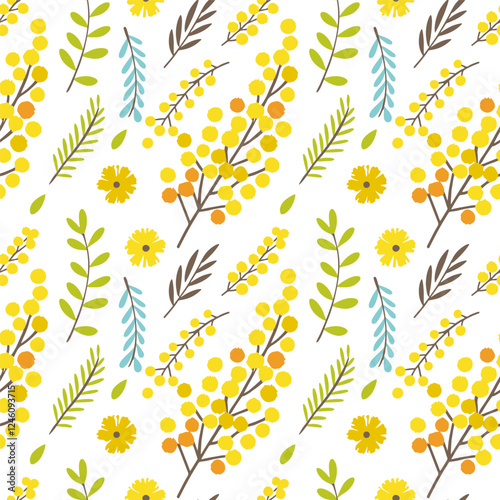 Spring seamless mimosa flowers. Summer yellow flowers fabric design