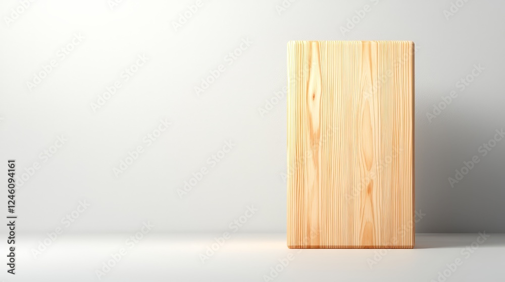 Naklejka premium Single wooden block on white background, minimalist photography of natural geometric shape