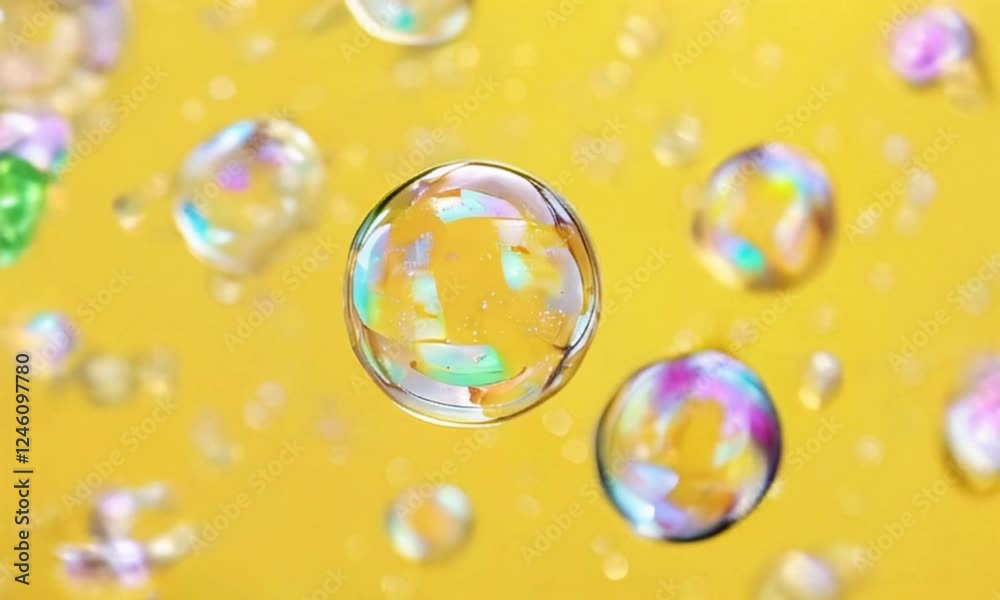 Soap bubbles on a yellow background Soap bubbles on a yellow background