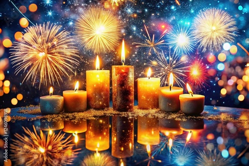 Wallpaper Mural Festive Candles, Fireworks & Glitter Double Exposure Stock Photo Torontodigital.ca