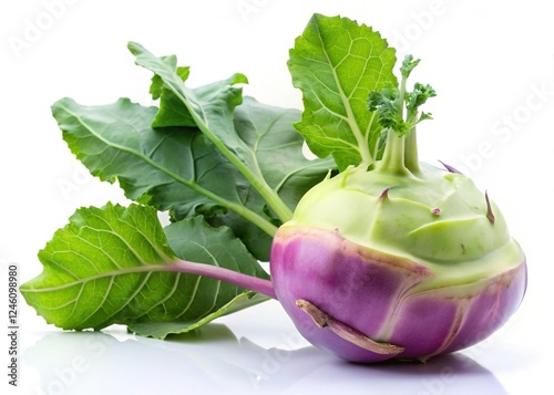 Fresh Kohlrabi with Green Leaves â€“ Isolated White Background Stock Photo