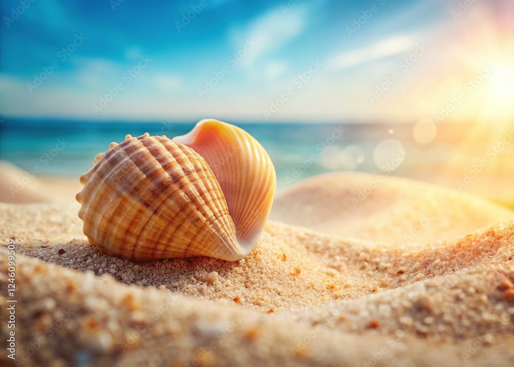 Heart Shaped Seashell on Sandy Beach - Romantic Summer Vacation Stock Photo Heart Shaped Seashell on Sandy Beach - Romantic Summer Vacation Stock Photo