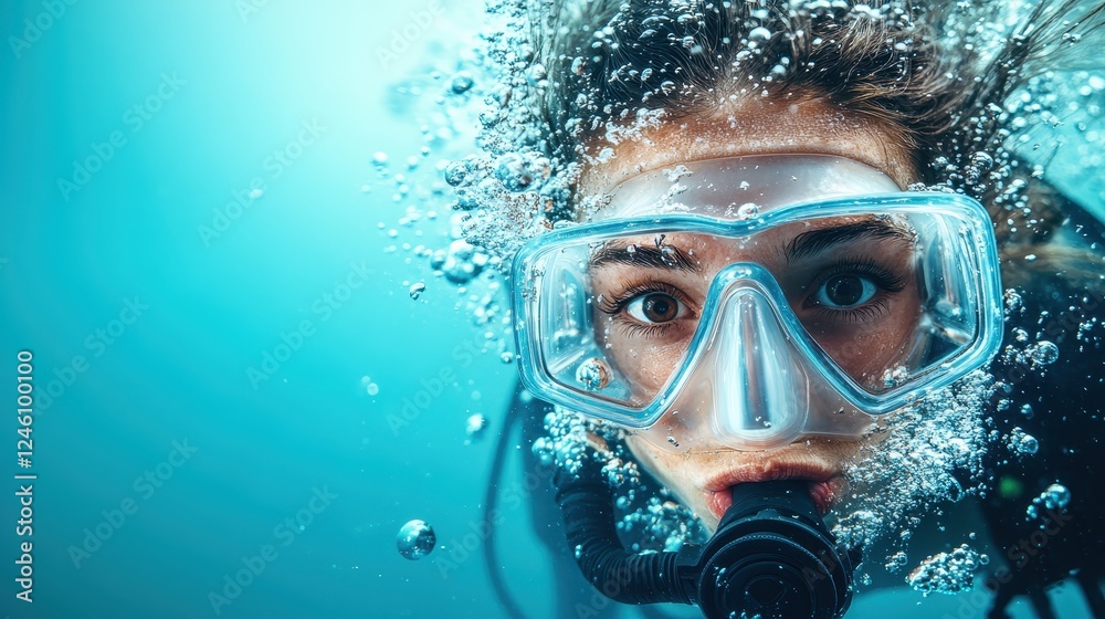 A female diver gracefully navigating the clear blue waters, capturing the essence of freedom and the joy of exploring the ocean's wonders beneath the surface. A female diver gracefully navigating the clear blue waters, capturing the essence of freedom and the joy of exploring the ocean's wonders beneath the surface.