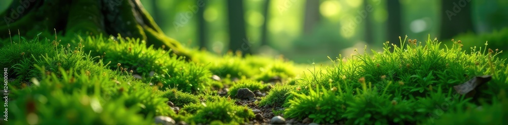 Moss carpet softly blankets the forest ground, greenery, plants, seamless forest texture Moss carpet softly blankets the forest ground, greenery, plants, seamless forest texture