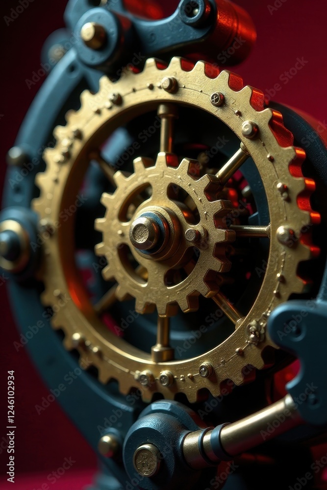 Intricate Gold and Dark Gear System Close-Up A Detailed Look at Mechanical Components