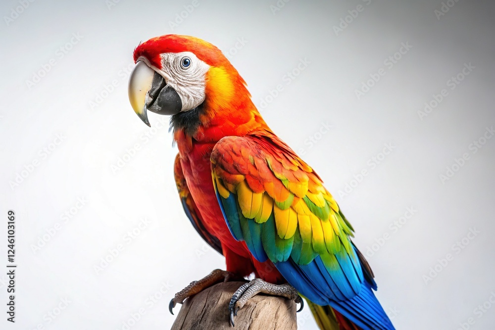 Obraz premium Playful Parrot Toy on Pure White Background: Vibrant Colors & Detailed Textures