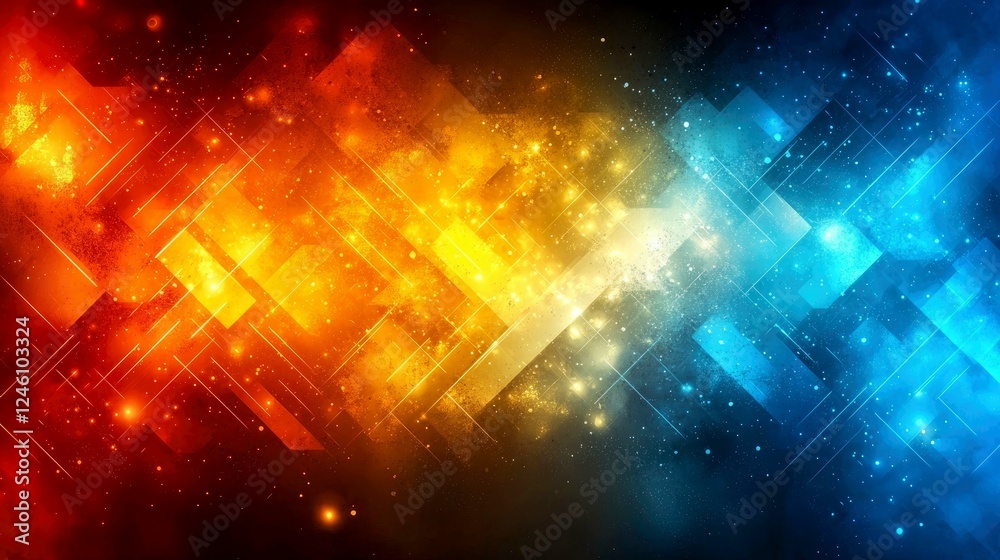 Obraz premium Cosmic Fire and Ice: Abstract Digital Art, Vibrant Galaxy Background, Glowing Energy Texture