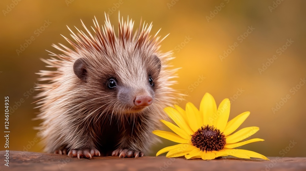 A small, adorable hedgehog sits next to a bright sunflower, embodying a charming interaction with nature that highlights its cuteness and the beauty of its surroundings. A small, adorable hedgehog sits next to a bright sunflower, embodying a charming interaction with nature that highlights its cuteness and the beauty of its surroundings.