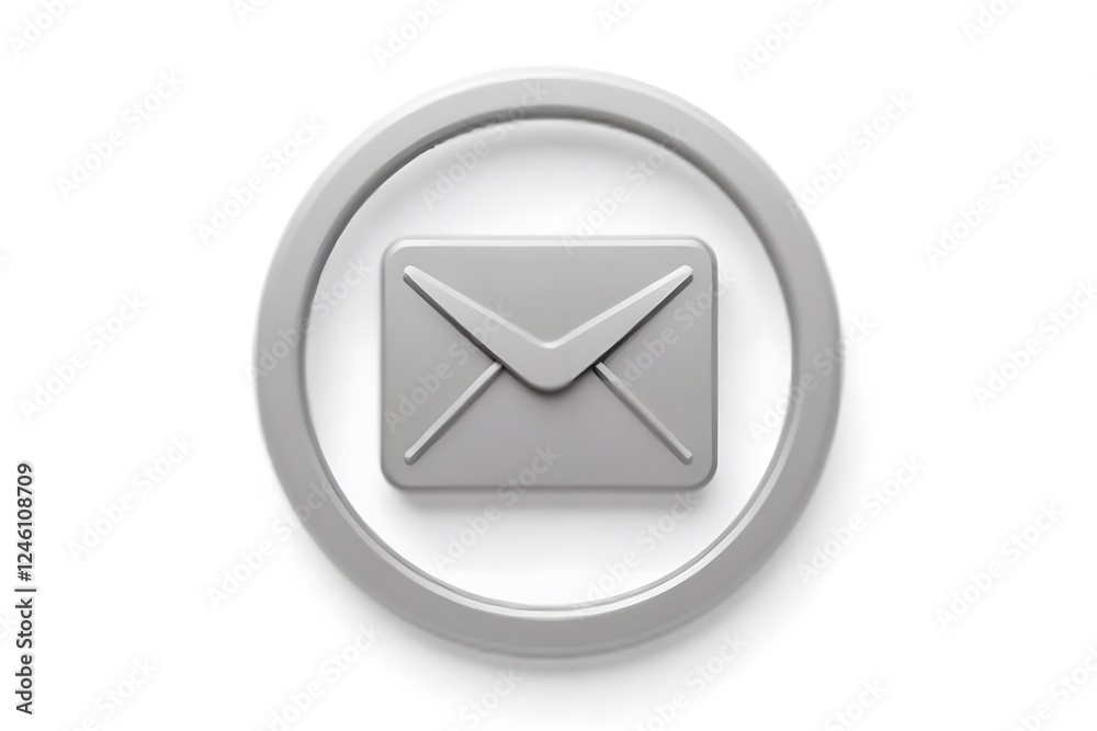 Silver email icon with envelope inside circular frame on white background Silver email icon with envelope inside circular frame on white background