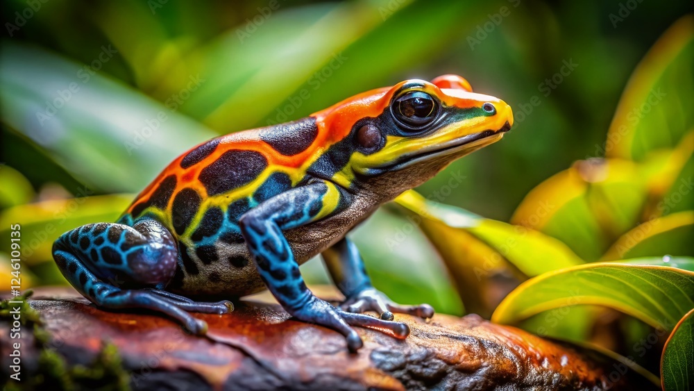 Vibrant Harlequin Poison Frog in Rainforest Habitat - High-Resolution Stock Photo Vibrant Harlequin Poison Frog in Rainforest Habitat - High-Resolution Stock Photo