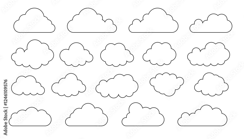 Clouds line art icon. Databases networking software image cloud and synoptics concept. Vector Clouds line art icon. Databases networking software image cloud and synoptics concept. Vector