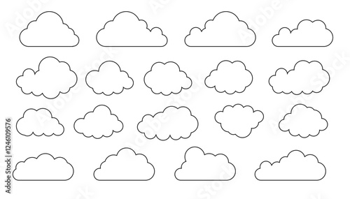 Clouds line art icon. Databases networking software image cloud and synoptics concept. Vector