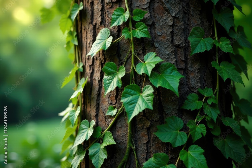 Dark brown tree trunk with lush green ivy vines, ivy, botanical Dark brown tree trunk with lush green ivy vines, ivy, botanical