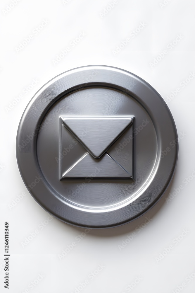 Metallic envelope icon on circular silver background Metallic envelope icon on circular silver background