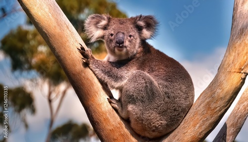 Striking Wild Koala Encounter on Kangaroo Islands Stunning Sunset Backdrop, Showcasing the Powerful Bond Between Man and Nature.