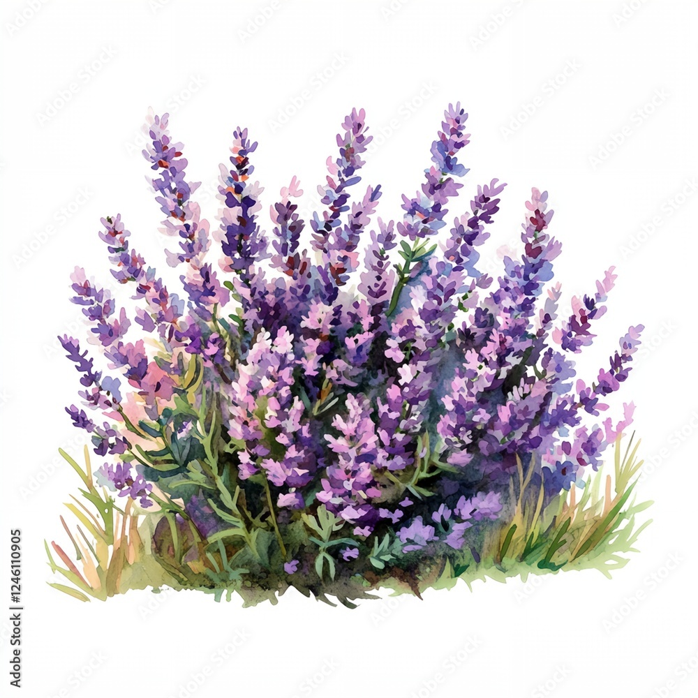 Fototapeta premium Painting of a purple bush with purple flowers