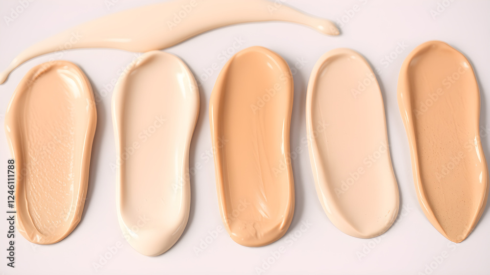 Different shades of liquid foundation as background, closeup. Generative AI Different shades of liquid foundation as background, closeup. Generative AI