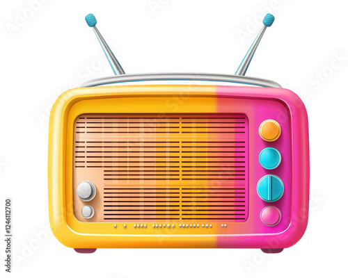 Retro radio with vibrant colors and unique design, perfect for nostalgic vibes. This colorful radio adds playful touch to any space