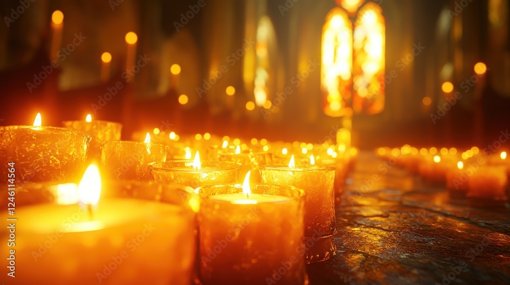 all saints day close up shot of a burning candle in a church 3d rendering all saints day close up shot of a burning candle in a church 3d rendering