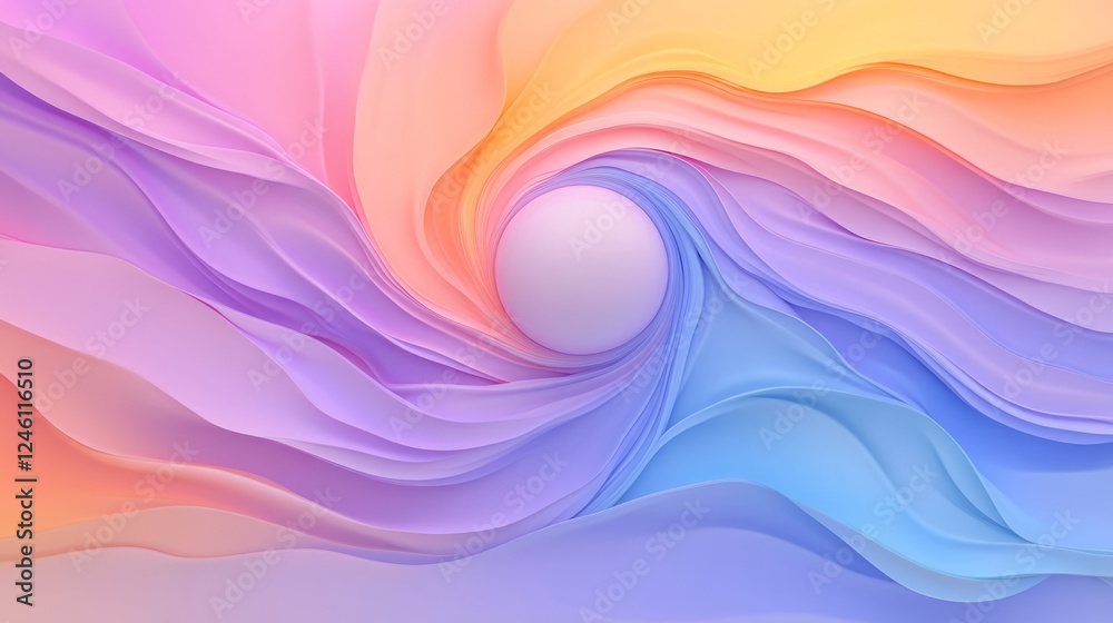 A dreamy, undulating design of pastel swirls in pink, purple, and blue, with a soft translucent A dreamy, undulating design of pastel swirls in pink, purple, and blue, with a soft translucent