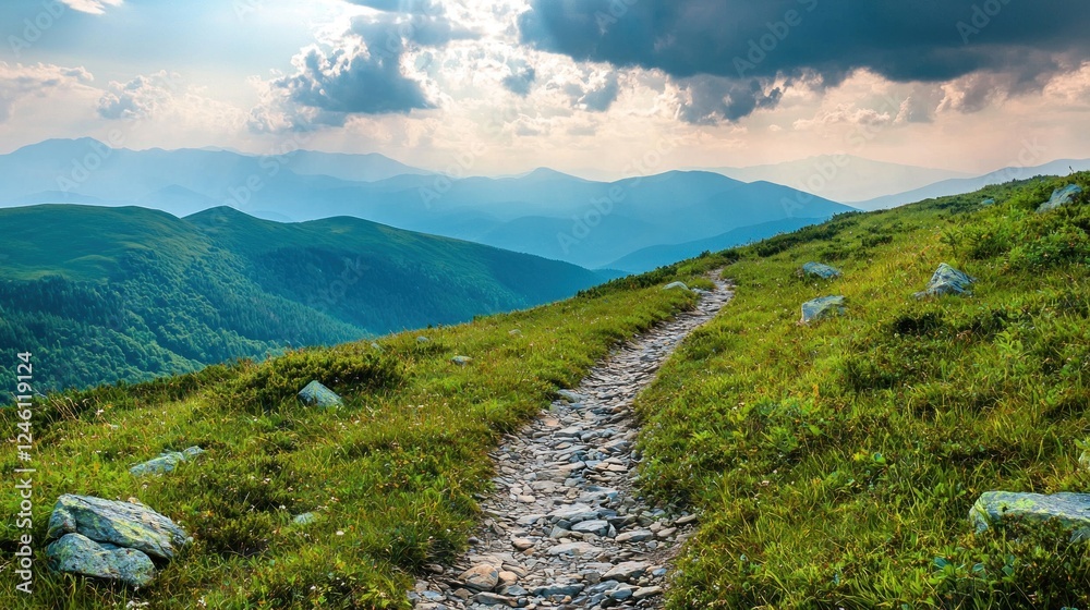 Fototapeta premium Mountaintop Trail: A Serene Hiking Path