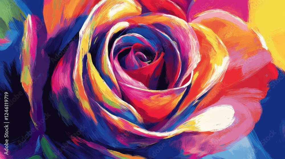 A vibrant rose design made from bold, colorful strokes, creating a dynamic and energetic illustration. A vibrant rose design made from bold, colorful strokes, creating a dynamic and energetic illustration.