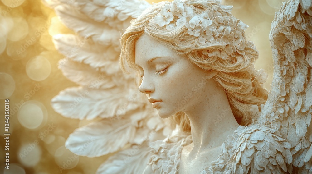 Fototapeta premium angel with wings on neutral background copy space digital illustration