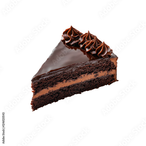 slice of dark chocolate cake isolated on transparent background photo