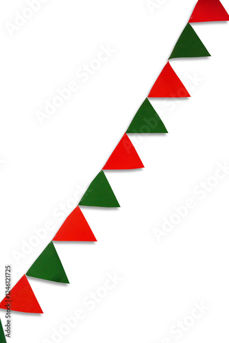 Colorful Triangular Flag Isolated On White Background, Carnival Garland With Flags, Festive background, Festival And Bright Decoration.