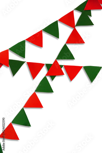 Colorful Triangular Flag Isolated On White Background, Carnival Garland With Flags, Festive background, Festival And Bright Decoration.