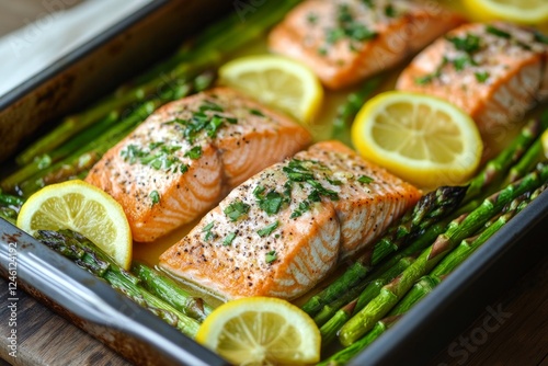 Baked salmon, asparagus, lemon, kitchen, recipe, food photography, website, cookbook photo