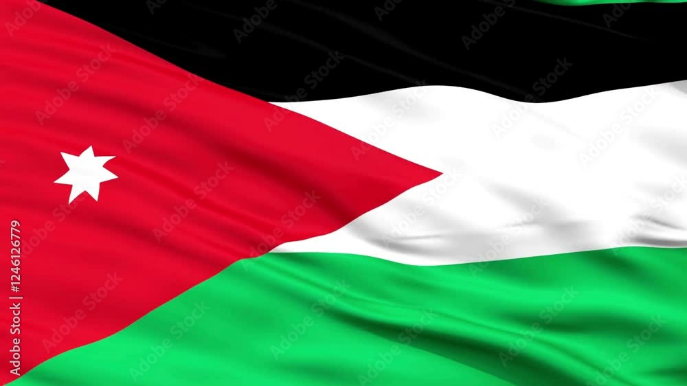 Jordan flag seamless loop animation. The National flag of jordan is 3d waving.