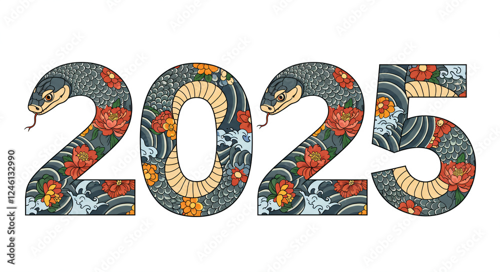 Naklejka premium 2025 snake year, text, graphics