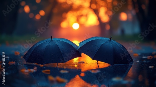 Wallpaper Mural autumn concept umbrellas in a puddle at sunset Torontodigital.ca