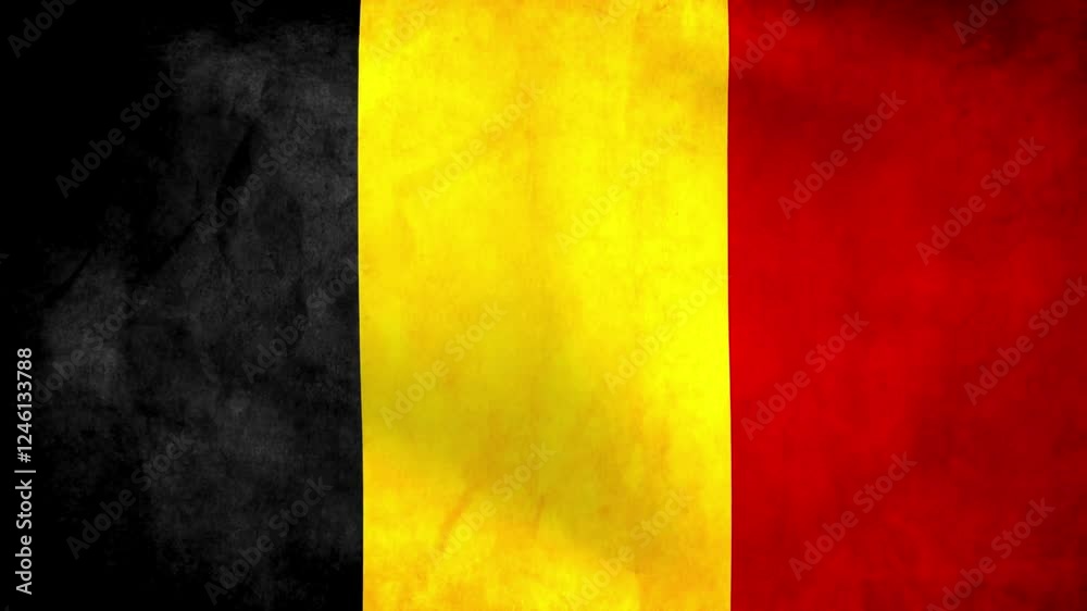 Belgium flag seamless loop animation. The National flag of Belgium is 3d waving.
