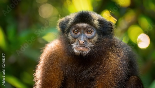 Spotlight on a Woolly Monkey amidst the Verdant Cuyabeno Wildlife Reserve, Amazon Rainforest, Ecuador A Vibrant Snapshot of South Americas Exotic Biodiversity.