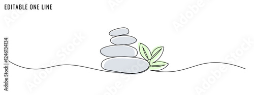 One continuous line drawing of spa stones. Concept of spa relaxation. Editable stroke, vector illustration